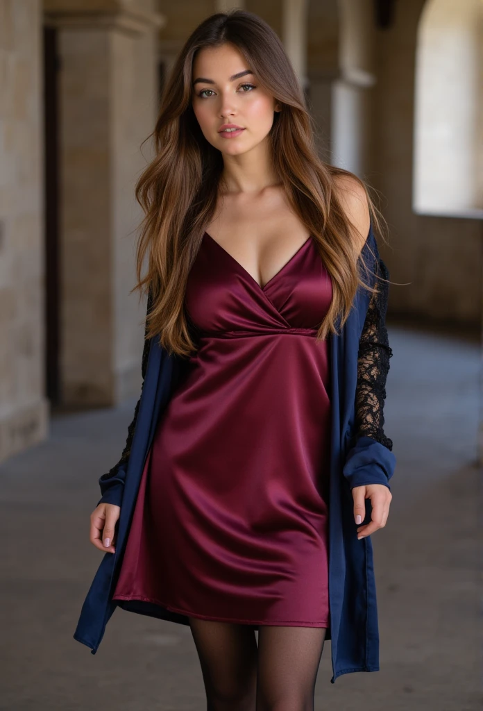young beautiful 25 years old model woman, sexy medieval dress, looking and posing at the camera, american shot, perfect skin texture, ultra-realistic image