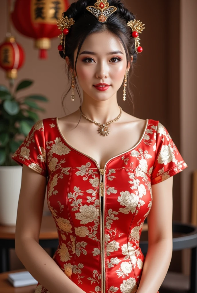 young Asian woman,Chinese woman,Wearing a traditional Chinese wedding dress, full body
