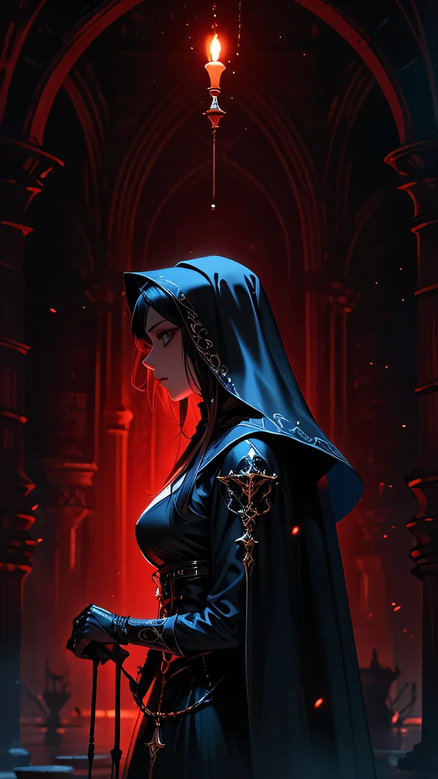 woman, ultra high details, dark fantasy, bloom, dark environment, nun,