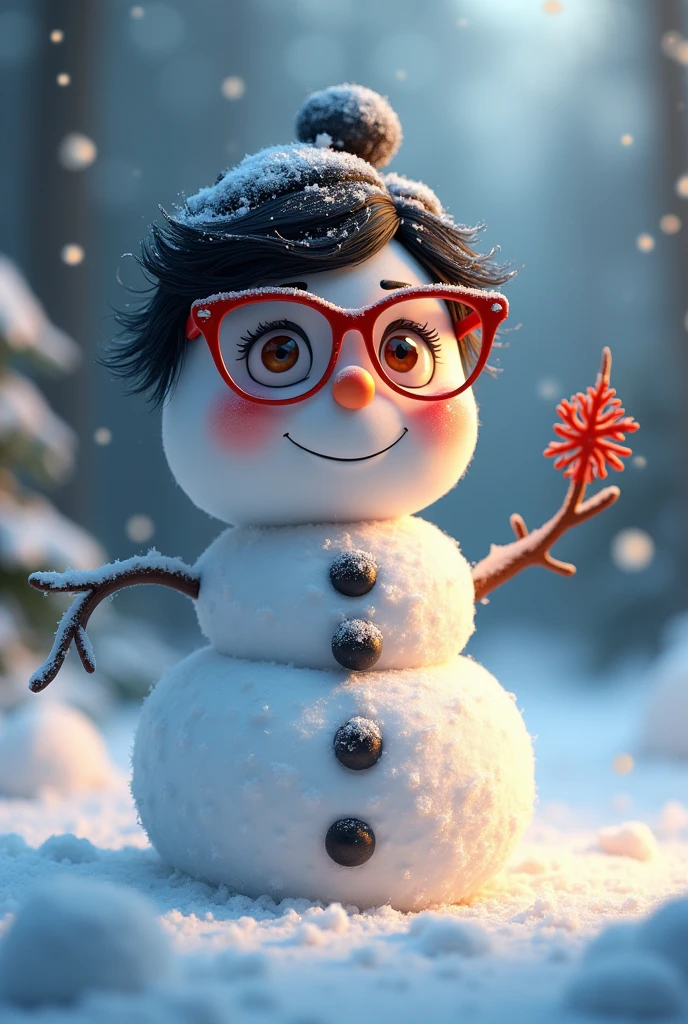 Beautiful Christmas snowman with dark hair, brown eyes and with glasses ...
