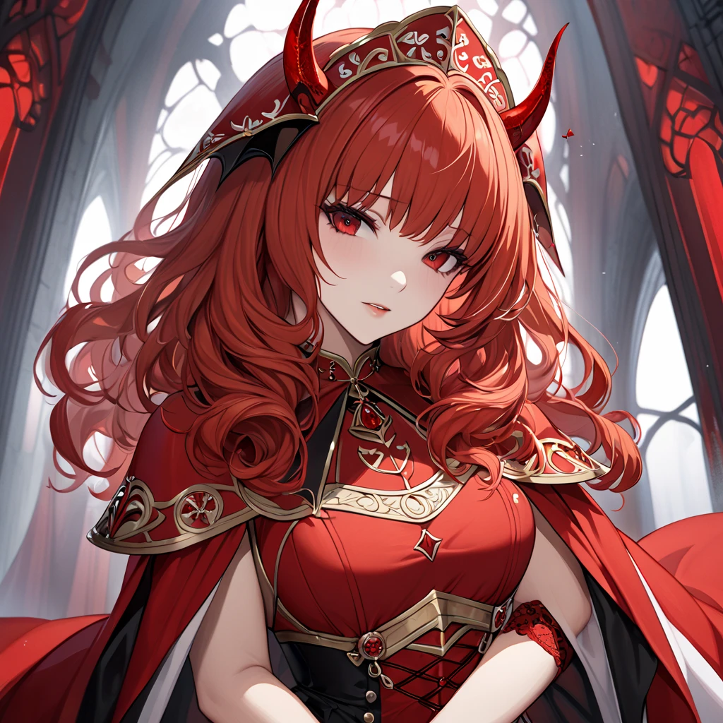 The red-haired devil woman is the beautiful devil apostle Celica, wears a devil costume and is worshipped by devil followers along with the evil devil on the devil's altar, and is hugged by the devil and loved while being loved and loved by the devil, and becomes the devil's wife、(( best quality)), ((masterpiece)), ( Details), （ perfect face）,Women are red-haired celica with excellent proportions and are the devil's property 