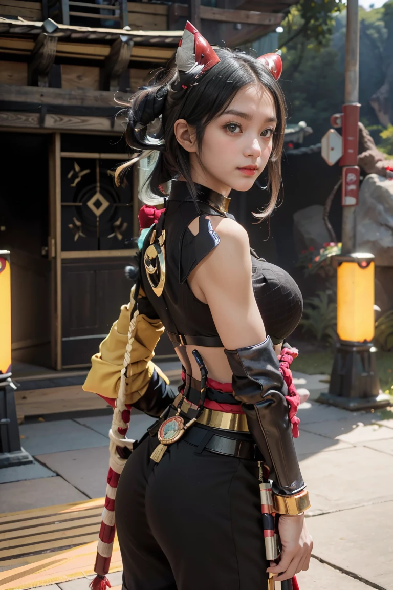 ((Unreal Engine 5)), Realistic Rendering, Excellent, (Full samurai armor), (breastplate armor), (Cloak), (samurai helm), looking on camera, standing on studio, beautiful face, makeup, CGImix, (photorealism:1.2), ultrarealistic uhd face, (huge fake :1.4), (gigantic breasts:1.1), (muscle abs), (big butt), (wide hips), (thick thighs), slim waist, hourglass figure, half body, ((glowing skin)), ((shiny skin)), Realistic body, ((she is sexy body)), ((clean skin)), photorealistic, bokeh, motion blur, masterpiece, highres, 1080P, super detail, textured skin. (yellow tracksuit with sexy bra)