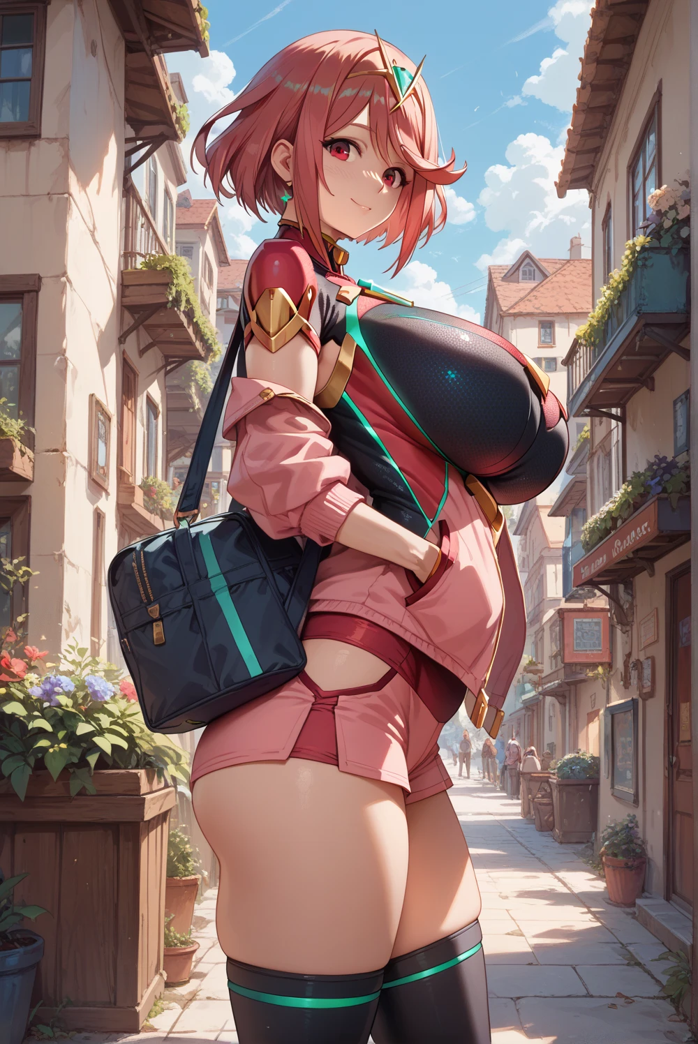 ((Pyra)),Hands in pockets,gigantic huge busty,