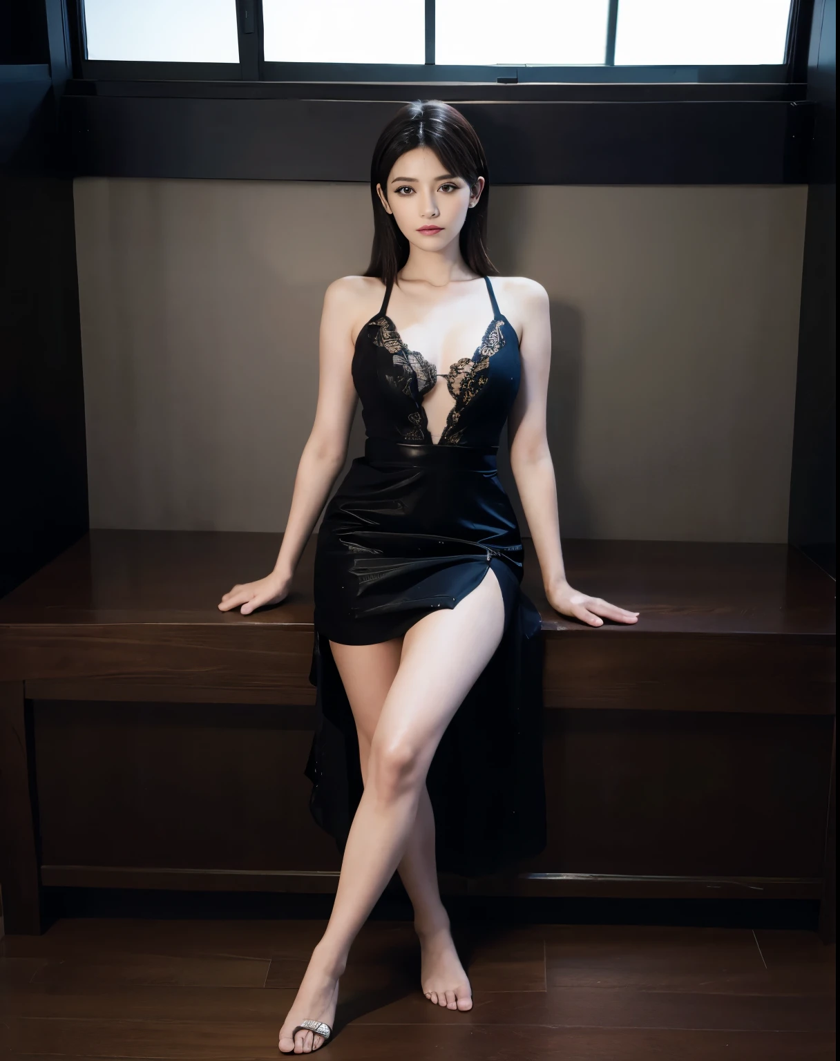 masterpiece,  best quality, Realistic,  1 girl, nightの宮殿, Positive,  sit on the throne, Voluptuous waist, night, Sheer dress, princess,  Drape Skirt , The lower half of the breast is exposed from under the draped dress,  noble dress, Beautiful medium hair, Gold Hair,  big butt , Realistic美しいlegs,  stockings, Protruding nipples, My whole body is sticky with body oil, A well-trained body,  abs,  professional lighting,  pubic skin, Full body photo including toes