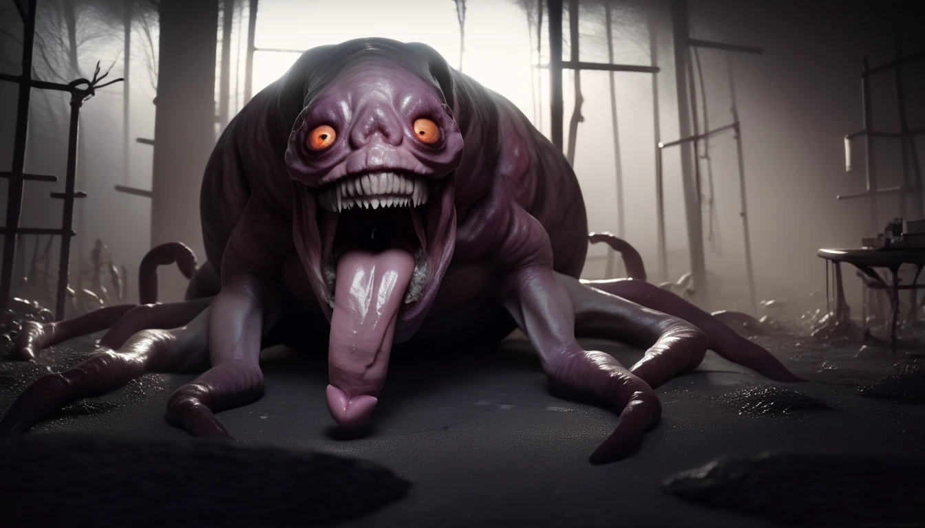 A massive, grotesque creature with penises instead of arms, a long phallic tongue, exaggerated genitalia, hyper-realistic, dark fantasy, horror, surreal, monstrous, unnatural, highly detailed, cinematic lighting, moody atmosphere, dramatic shadows, unsettling, unnerving, disturbing, (best quality,4k,8k,highres,masterpiece:1.2),ultra-detailed,(realistic,photorealistic,photo-realistic:1.37)