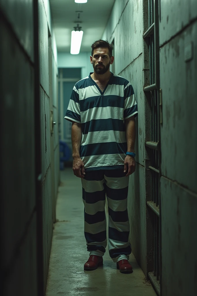 Inmate Wearing Orange Jumpsuit And Shackles
