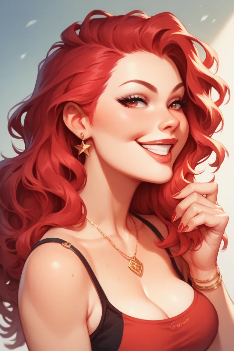 woman red hair, smiling