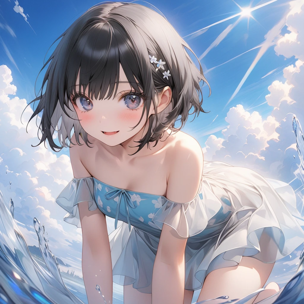 high quality, 最high quality, Complete limbs, Ultra-high resolution, One girl, Shining Eyes, Full hands and fingers, Slender beauty, White school swimsuit, White skin, Put your arms behind your back, Brown Hair, Short Hair,
