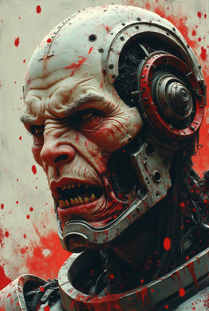 Portrait of a combat Androyd. Cyberpunk, paint splatter, Jeremy Mann, Junji Ito, Robert Oxley, Ismail Incoglu, Kaluth, Richard Anderson, masterpiece, 8k resolution, trending artstation, horror, stunning, highly detailed difficulty, black lines, sharp focus "Kincaid, Geoffroy Thorens, Simon Stalenhag, centered, epic scale, highly detailed, maximalist photorealistic clear environment, process colors, 16k cinematic light, true 3d", unrealistic engine, Greg Rutkowski, Leusch, Rads, Beeple, Makoto Shinkai and Lois van Baerle, Ilya Kuvshinov, Rossdros, Tom Bagshaw. Alphonse Mucha, global illumination, detailed and complex environments, ultra HD, realism, vibrant colors, high detail, UHD painting, perfect composition, beautiful detailed complex insanely detailed octane rendering, trending on artstation, 8k art photography, photorealistic concept art, soft natural volumetric cinematic perfect light, Watercolor, trending on artstation, sharp focus, studio photo, intricate details, highly detailed, by greg rutkowski