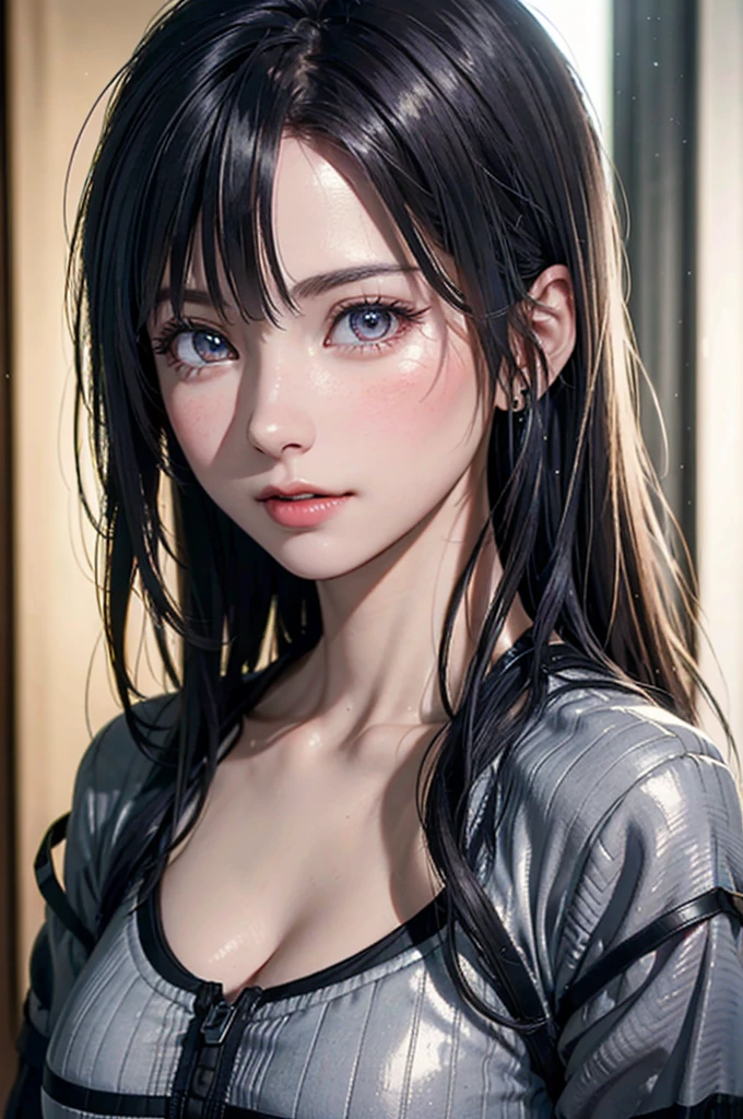 (8K, Highest quality:1.2), Extremely detailed, thorough resolution, (realistic, realistic photo: 1.37), Portrait, high definition RAW photograph, professionally arrested, high definition and beautiful, high definition, 8K Image photo, Volumetric Lighting, frank, Professional photography, Amazing details, highly detailed beautiful girl, Extremely detailed face, Finely defined eyes, fine texture skin, Every feature is meticulously displayed, The fingers were neatly outlined, The nose has a precise shape, expressive lips, perfect ???????, background is not blurred, one story, (20:1.2), Twenty generations, cute girl, Brown hair, Long straight hair, shiny amber eyes, Red lips, Cleavage, particle, realistic, 8k Ultra HD, Soft Light, high quality,