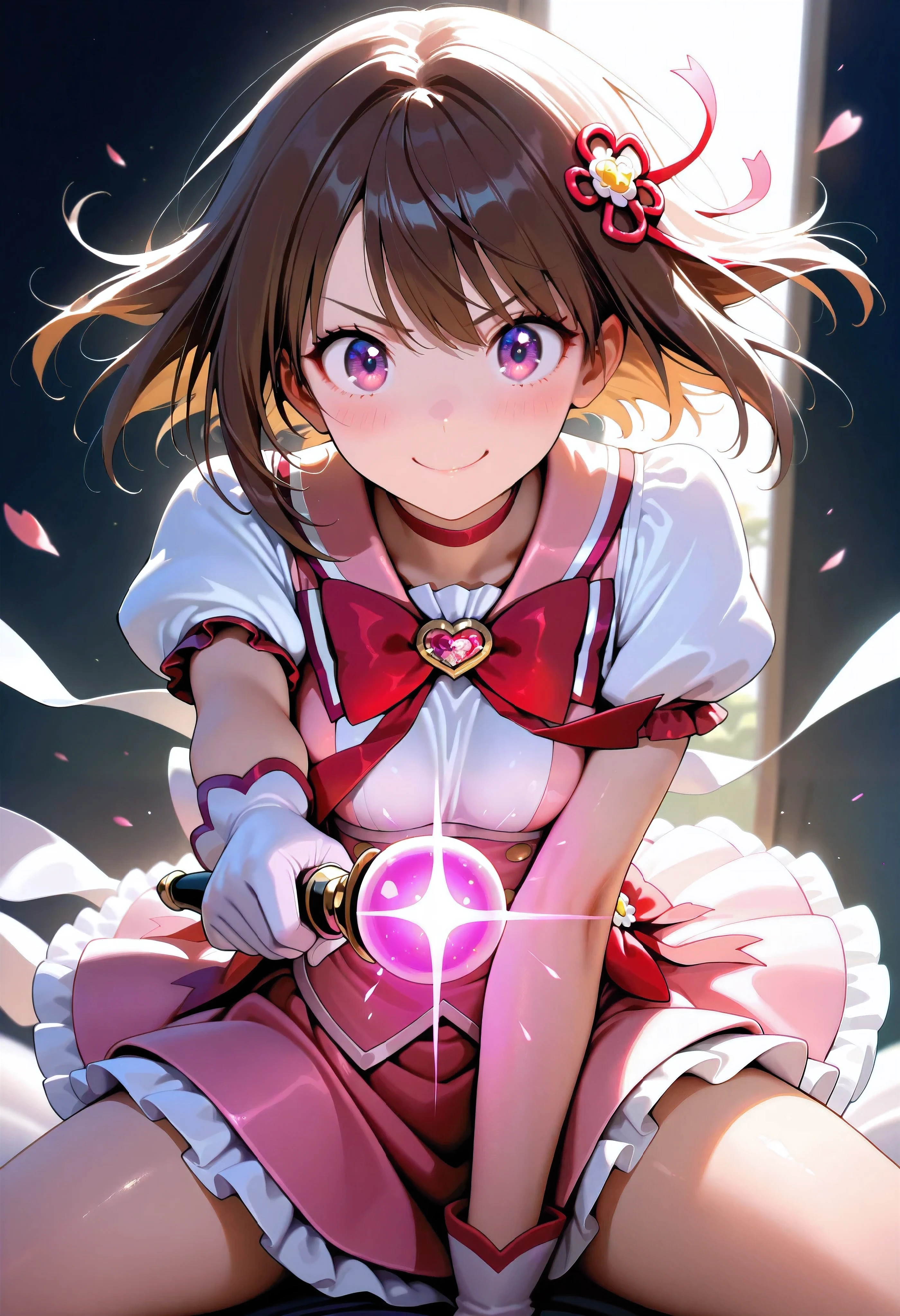 masterpiece, best quality, very aesthetic,dramatic lighting,1girl, solo, kawaii,magical_girl, smile, dynamic_pose, long magic wand