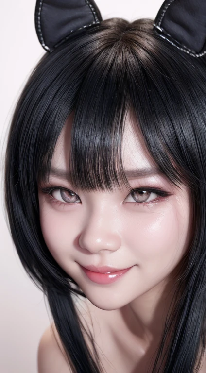 black hair, hair bobbles, wince, longeyelashes, solid circle eyes, fake animal ears, light smile, ear blush, fang, ccurate, Surrealism, drop shadow, anaglyph, stereogram, tachi-e, pov, atmospheric perspective, 8k, super detail, best quality