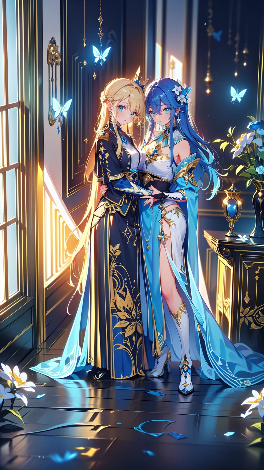 ((highest quality)),(ultra high resolution),(Super detailed),(detailed description),((best CG)),(best work of art),super precision art,great drawing art,(Fantasy art with precise details:1.5), (1 Female Angel:1.6),(one female demon:1.6),(beautiful and well-shaped face:1.5),(makeup:1.5),(smile:1.4),(troubled face:1.4),(hugging each other:1.6),(Meticulously detailed clothing:1.7),