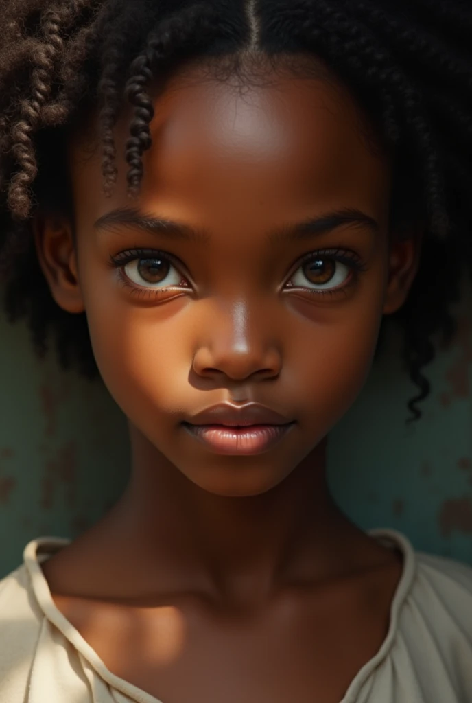 Beautiful girl slightly black child slave　((in bed))