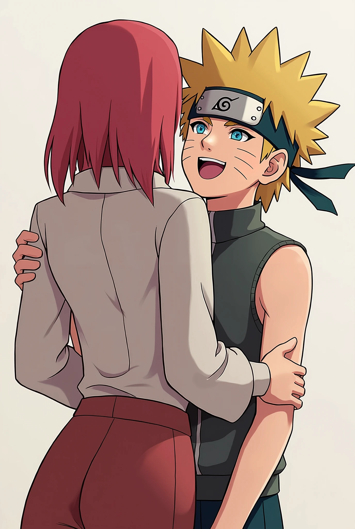 score_9, score_8_up, score_7_up, score_6_up, score_5_up, score_4_up, BREAK, source_anime,
1girl, haruno sakura, pink hair, short hair, green eyes, sleeveless, red shirt, forehead protector, bike shorts, shorts, black gloves,
hands on hips, smile, standing, back, huge ass, simple background, white background, shota standing back of sakura, shota, smile, shota grab ass sakura, shota and haruno sakura, rating_explicit, black hair, shirt, pants, small shota,