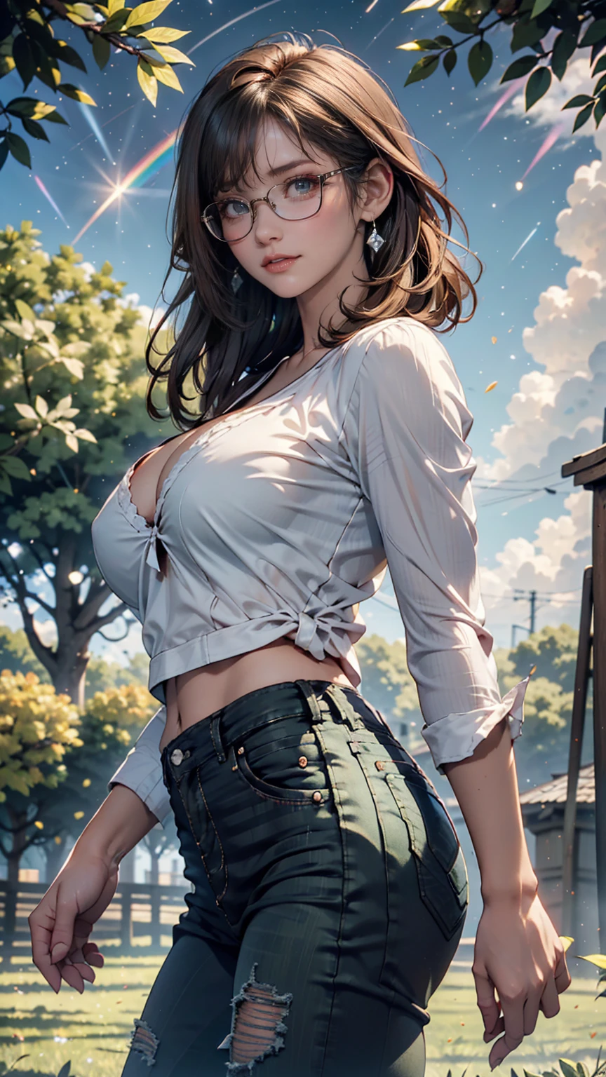 24 year old Caucasian female、Sexy proportions、Narrow waist、slender、Cowgirl、Wrap a red scarf around your neck、wear skinny jeans、Wear a checked long-sleeved shirt、On a ranch in the Midwest、Dairy Cow Background、Wearing a cowboy hat、Exploring the ranch on your beloved horse