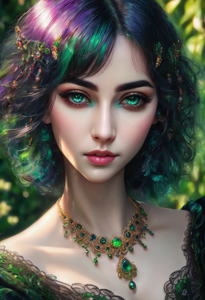 8k portrait of beautiful cyborg with sea green hair, intricate, elegant, highly detailed, majestic, digital photography, art by artgerm and ruan jia and greg rutkowski surreal painting gold butterfly filigree, broken glass, (masterpiece, sidelighting, finely detailed beautiful eyes: 1.2), hdr,