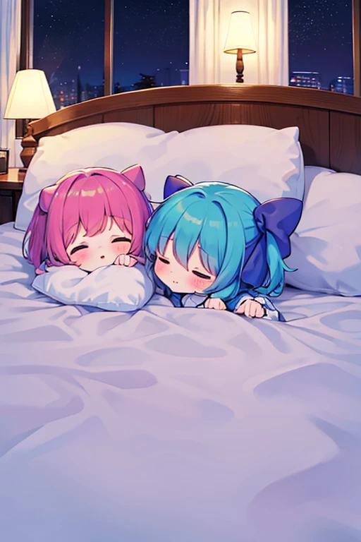 highest quality、Masterpiece、Official Art、Super detailed、Chibi sleeping in a cute pastel-colored macaron blanket、Anime World、fluffy、Loose、Heartwarming、