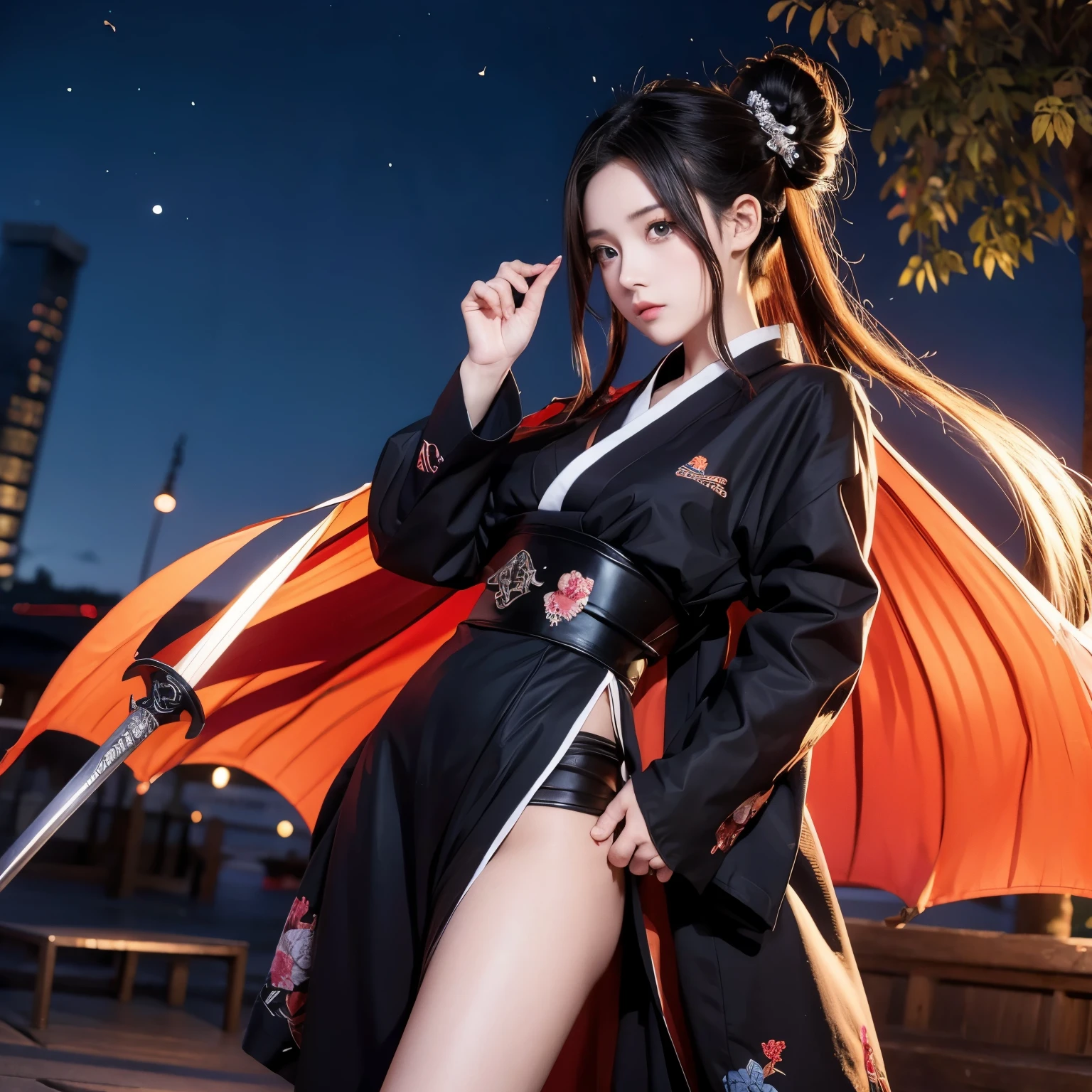 Anime character with long hair standing in front of a full moon holding a sword, Demon Slayer: Kimetsu no Yaiba中的可爱脸庞, Demon Slayer: Kimetsu no Yaiba,   is inspired by Demon Slayer  , Yoriichi Tsugikuni, Demon Slayer: Kimetsu no Yaiba风格, Demon Slayer: Kimetsu no Yaiba动漫形象, Tanjiro