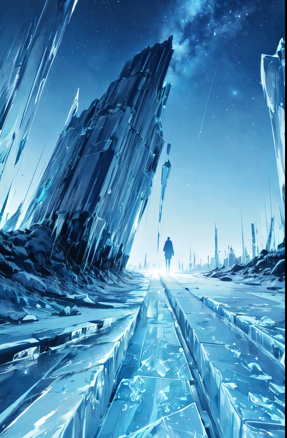  Backlight ,Cold, Ice storms ,
(blue theme,ice theme , beautiful night sky ,:1.3)
(masterpiece,  best quality,  extremely detailed ,  surrealism, Photo),  with delicate pattern ,  detailed background ,  super detailed concept art,(dark:1.4),  dynamic lighting , dim light, high contrast,