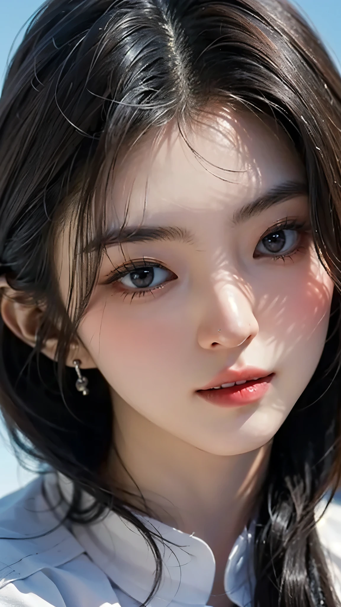 (masterpiece), (top class), (highly detailed), (illustration), (1girl), looking at the viewer, (interview), beautiful detailed eyes, delicate and beautiful face, floating, (high saturation), (shining), blue sky, bright and beautiful face, the skin is young and radiant, fair and radiant, the best appearance, very beautiful, big eyes shine with transparent sky blue light, beautiful and wonderful beautiful girl,