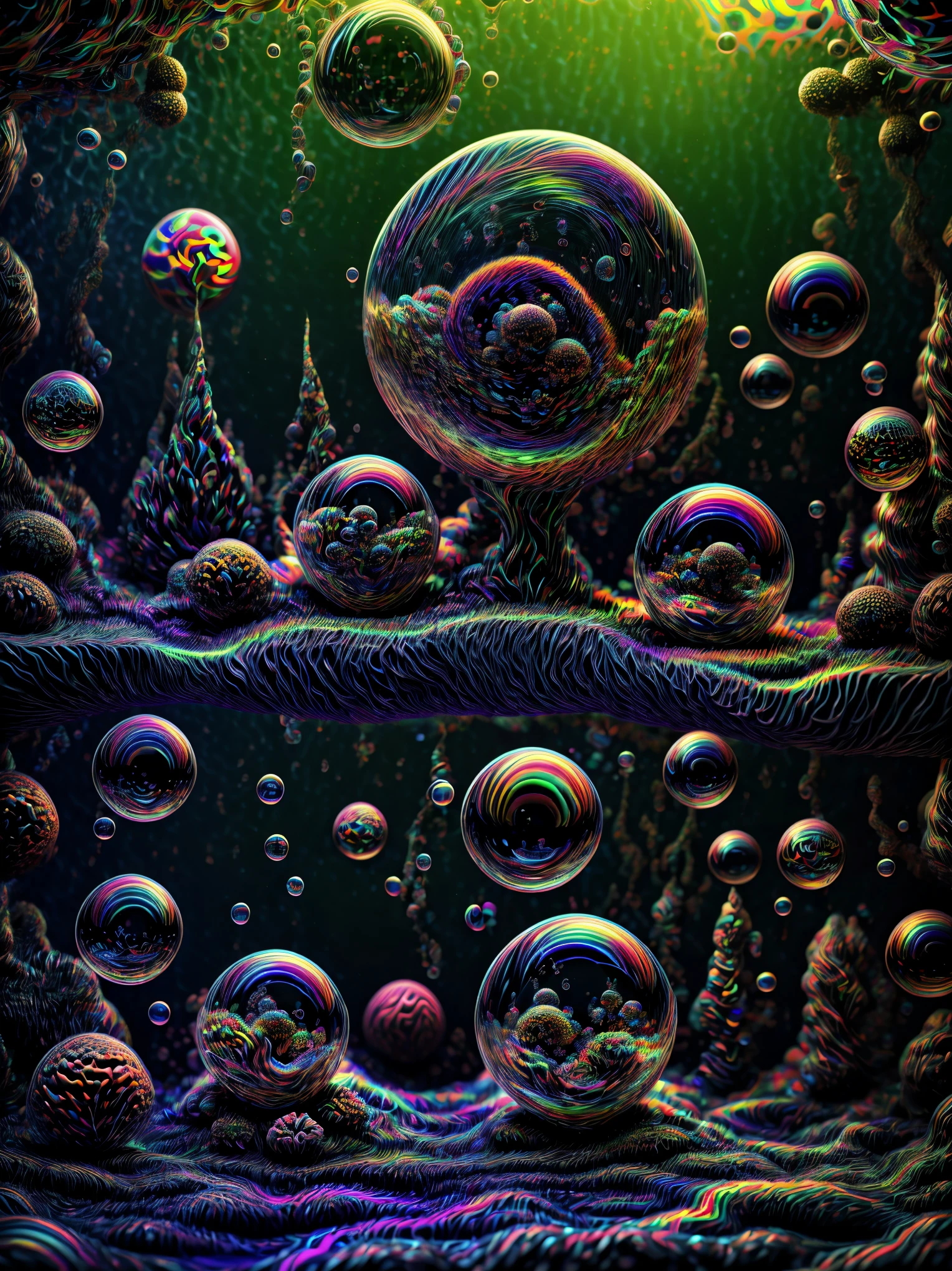 An image of light emerging from colors in a psychedelic dream, shimmering glass morphing out of colors, trippy vibrant colors, perfectly formed beautiful reflective bubbles, attention to detail on the bubbles and spheres, beautiful psychedelic digital art, pixel art, trippy colors, 4d mandelbulb psychedelics, glass like psychedelic landscape, intricate rainbow environment, psychedelic underwater brightness, neon colors, bright fluorescent colors, psychedelic trip, fluorescent psychedelic aesthetic, psychedelic vibrant colors, bright psychedelic neon colors, paint splattered backgrounds,swirling spirals and vortex, bright vibrant colors popping out from 3d glass spheres, Pixel Assets, Portrait photography, surrealism, Photorealistic, Hyperdetailed, Glass Morphism, Digital Art, Sparkle, Optical Illusion, Glowing Light, Reflection Light, Overexposure, Backlighting, Depth Of Field, Rotational Symmetry, UHD, High Details, High Quality, Super Detailed, Best Quality, Award Winning, Masterpiece