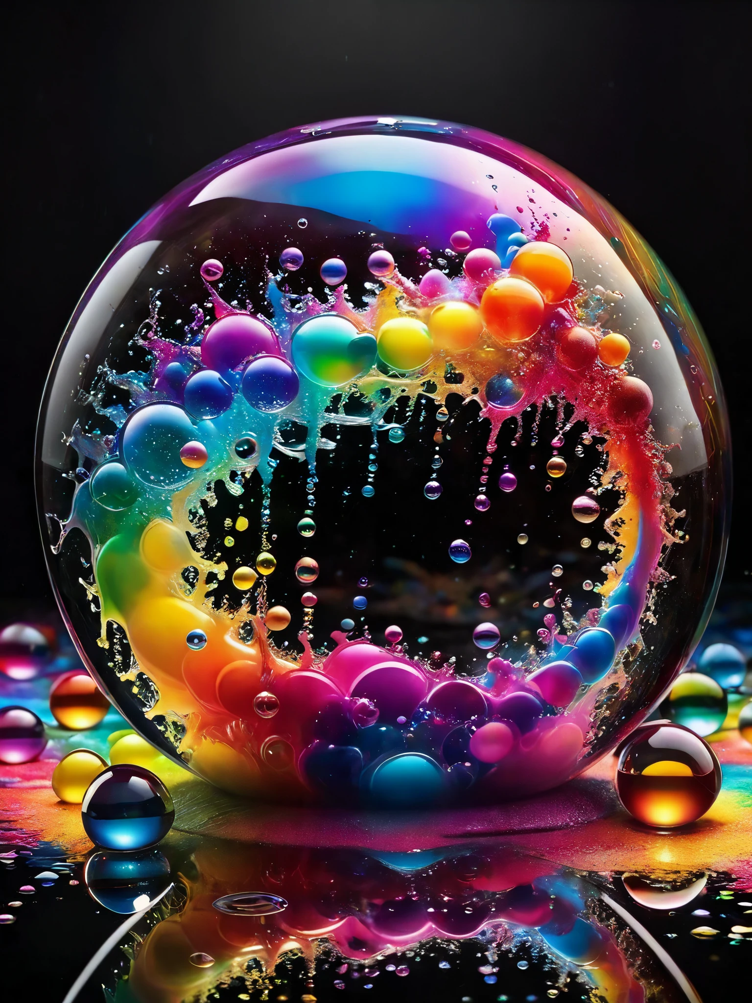 (best quality,4k,8k,highres,masterpiece:1.2),ultra-detailed,(realistic,photorealistic,photo-realistic:1.37),highly detailed psychedelic dream, vibrant shimmering colors, glass-like structures morphing from the colors, intricate rainbow patterns, perfectly formed symmetrical spheres, glowing reflective bubbles, detailed bubbles and spheres, rainbows of color twisted in and out of translucent orbs, spilled paint, spirals of swirling color in the background, beautiful psychedelic digital art, pixel art, neon colors, 4d mandelbulb psychedelics, glass-like psychedelic landscape, intricate rainbow environment, psychedelic underwater brightness, trails of color and light, bright fluorescent colors, psychedelic vibrant colors, bright psychedelic neon colors, colorful paint drips out of the bubbles, 3D glass spheres melting into each other spilling out colors, visually disorienting, hallucination inducing, optical illusions, startling, stunning images, awe-inspiringly, pixel assets, portrait photography, surrealism, photorealistic, hyperdetailed, glass morphism, digital art, sparkle, optical illusion, glowing light, reflection light, overexposure, god rays backlighting, depth of field, rotational symmetry