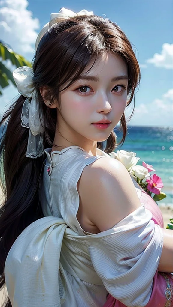 (masterpiece), (top class), (highly detailed), (illustration), (1girl), looking at the viewer, (interview), beautiful detailed eyes, delicate and beautiful face, floating, (high saturation), (shining), blue sky, bright and beautiful face, the skin is young and radiant, fair and radiant, the best appearance, very beautiful, big eyes shine with transparent sky blue light, beautiful and wonderful beautiful girl,