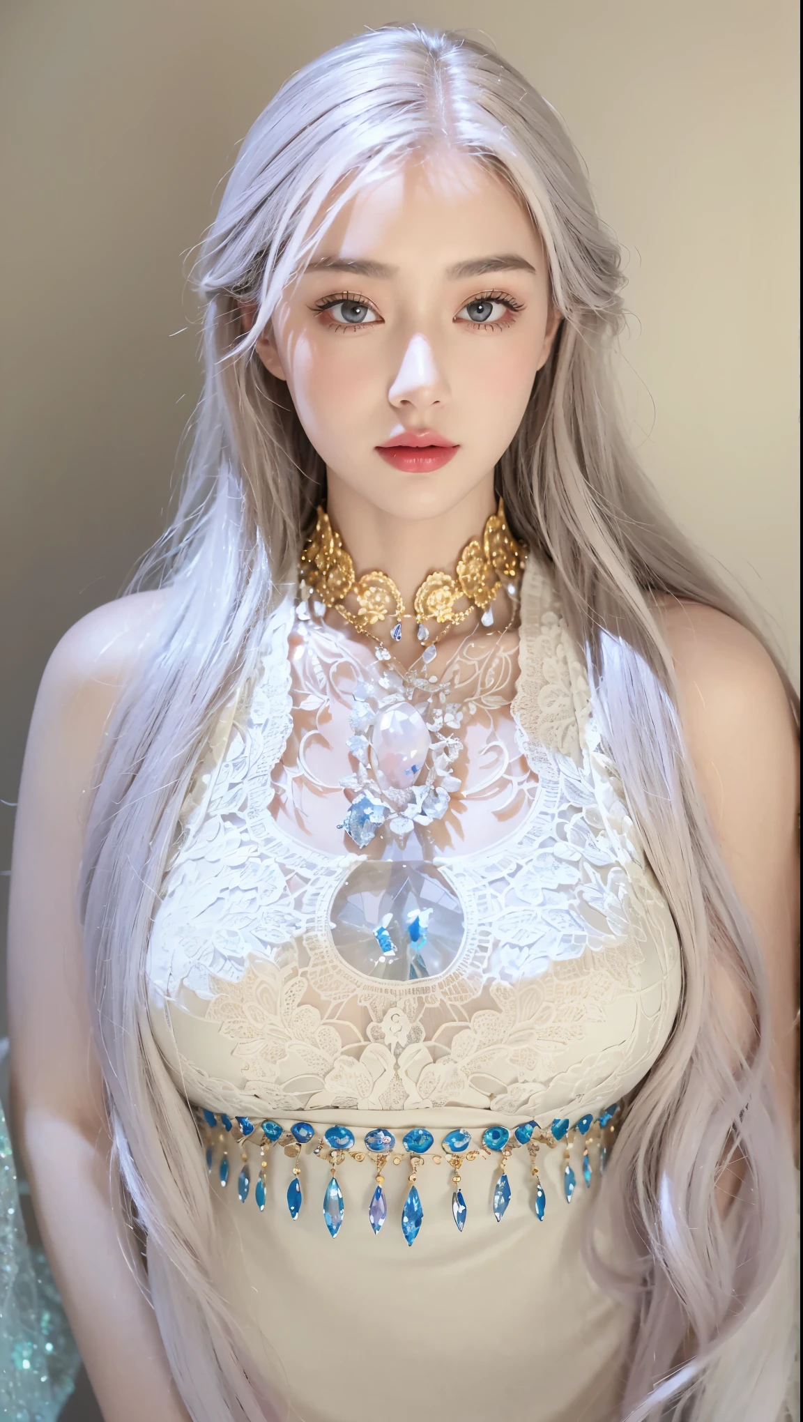 Leila、sexy&Cute Women、20-year-old、(Russian women:1.3), thick upper lip、Big gray eyes、Blonde medium-long hair、alone, Bust 90cm,8 heads model style,Pale skin 、White dress, Ultra HD Photos, Highest quality, Ultra-high resolution, Realistic realism, sunlight, Angle up to the knee, Detailed face,, milky, Highly detailed skin, Realistic skin detail,, 8K Ultra HD, Digital SLR,, Fair skin,