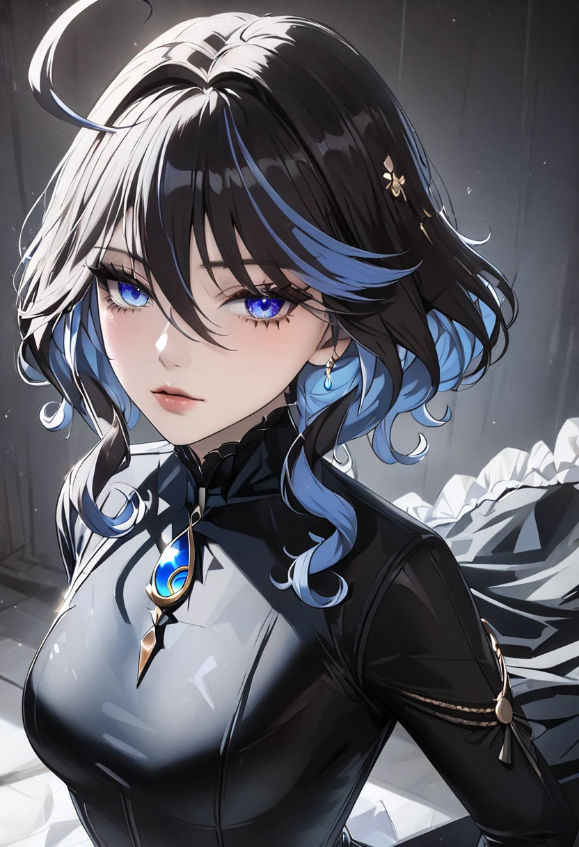 a beautiful woman in a black catsuit, tight fitting black catsuit, highly detailed face, beautiful eyes, long eyelashes, full lips, dynamic dramatic pose, moody dramatic lighting, cinematic composition, dark and dramatic, 8k, high quality, masterpiece, intricate details, 1girl, solo, mature female, furina \(genshin impact\), heterochromia, best quality, masterpiece), whole body, mature female, unaestheticXL_bp5, (negative_v2 Color_Balance_Calibration:0.8), SimplePositiveXLv2
