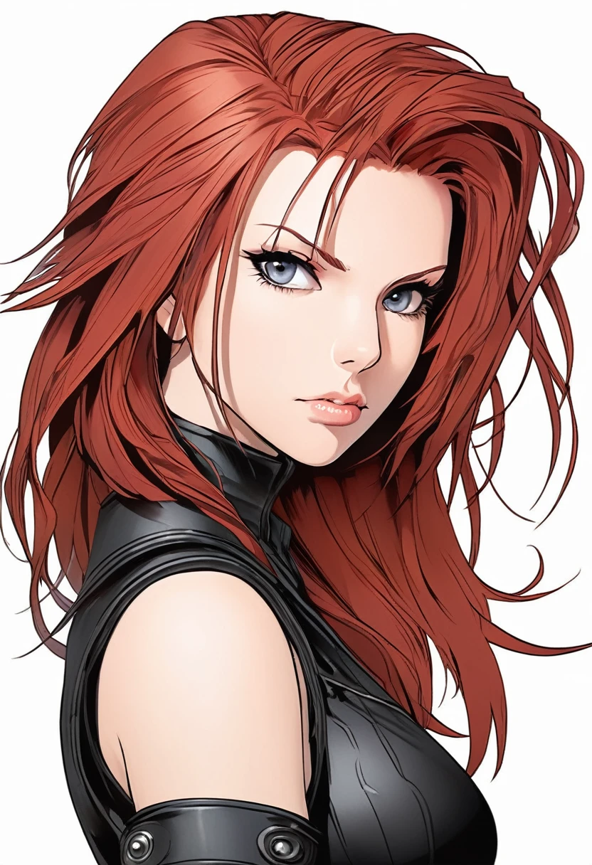 Portrait of Black Widow , Final Fantasy vii style, white background 