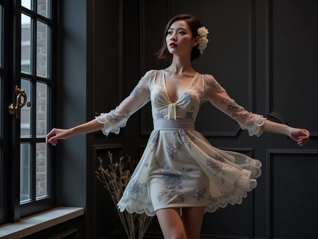 (MASTERPIECE:1.2),(CGI ART:1.3),(REALISTIC:1.5),(POST PROCESSING:1.3),(SHARP FOCUS:1.3),8K,1 girl in bedroom, ((UPPER BODY)), ((white dress)), (((shiny skin))), (wide shot:1.4), window, (((Pastel balloons MESS IN BACKGROUND))), (high shadows detail) , (ILLUSTRATION:1.2), (ulzzang-6500:1.0), ((HDR)),
