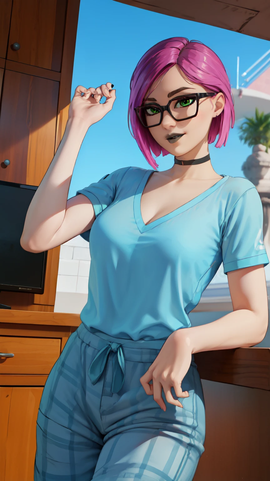 1women, middle age, wearing black glasses, in the kitchen, wear cooking apron around waist , No panties , No bra, Bending over the table, Ass Up , Show her butt the camera, Dark and purple hair, Provocatice pose, procative looks, cat ears , nude boobs , natural cleavage , second life , attractive women , front view , camera closed between legs , zoom on her pussy , pubic hair ,NSFW ,