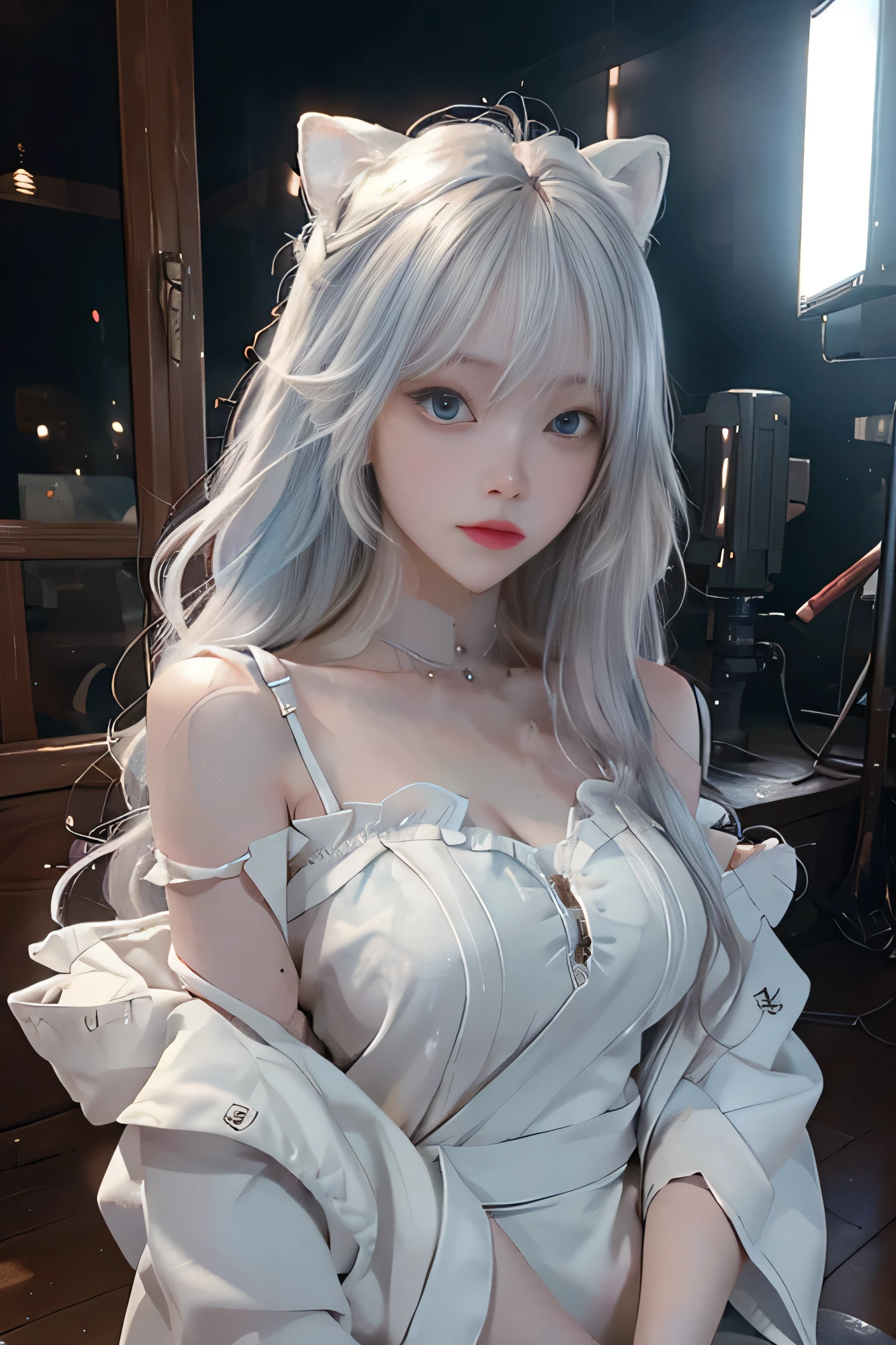 (((amount、White 、Asian Woman、beautiful girl、Silver Hair、White Background、)))、Tabletop, Highest quality, shape, Very detailed, finely, High resolution, 8k wallpaper, Perfect dynamic composition, finelyて美しい目, Deco Out, Medium Hair, Small breasts, Natural color lip,White Background, Random cute poses,、(((Nude 1.5)))、Necklaces and earrings、Black Hair