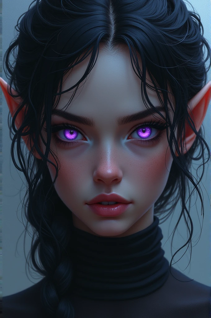 Black Elf female with purple eyes portrait coily hair - SeaArt AI