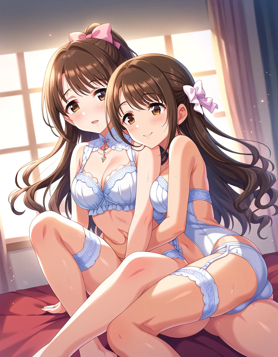 1girl,solo,yuuki mikan,, ,brown hair,, ,1girl,,,small breasts,,open mouth,,tongue,nsfw,(spoken heart),,(((show panties))),smile