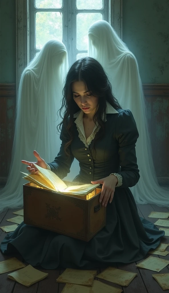 Imagine a room with soft, warm lighting, perhaps with pendant lights or vintage lampshades. The old and strange dolls are still on the shelves, but now the lighting highlights its intricate details and bizarre features. The Aquarius, with stylized clothes and a creative look, is working on one of the dolls on a well-lit work table. The room has additional elements such as bookshelves, restoration materials and unusual artwork on the walls, creating an atmosphere that mixes creativity and a slight sense of mystery, but without being too dark.
