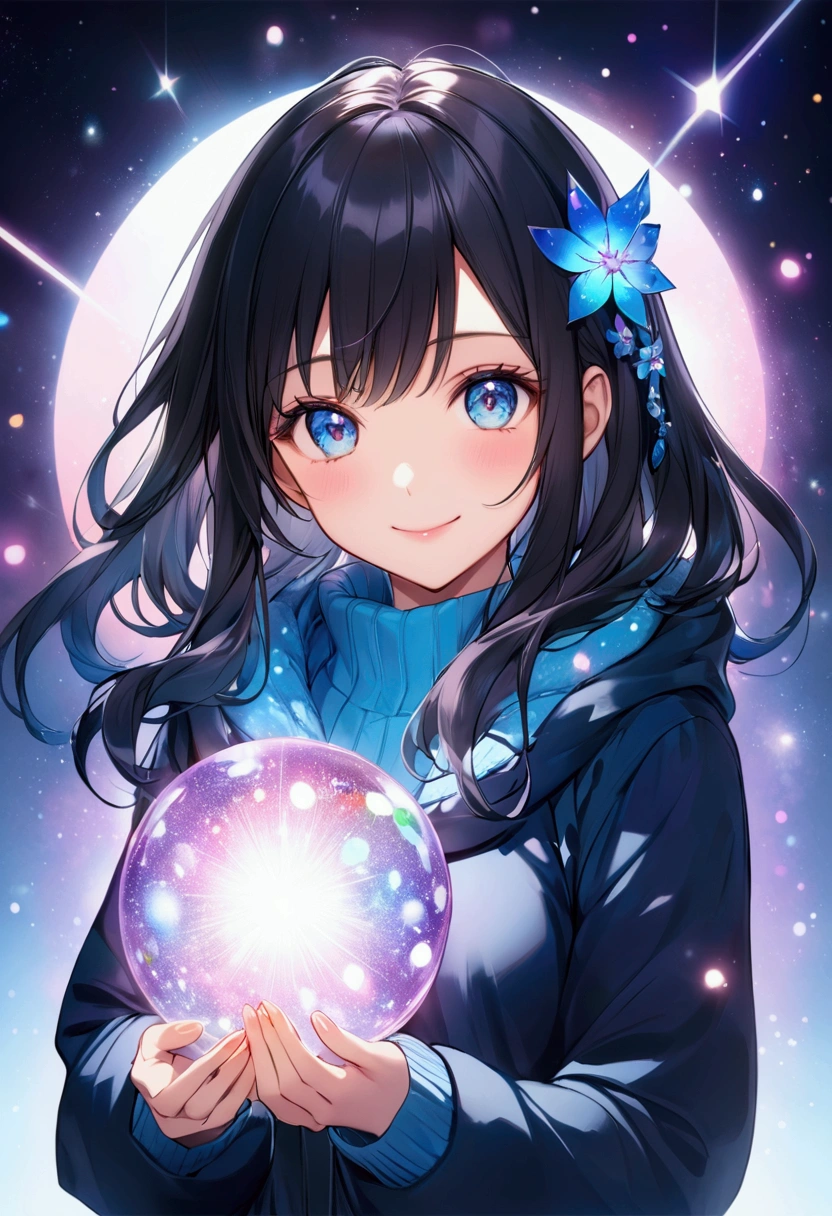 best qualtiy, 超A high resolution, A detailed face, A detailed eye, beautiful sexy woman, black and red kimono, moon in background, nigh sky, holding sake in hand, Sparkle, butterflys々, Fantastical, Looking up at the moon, Sit up,