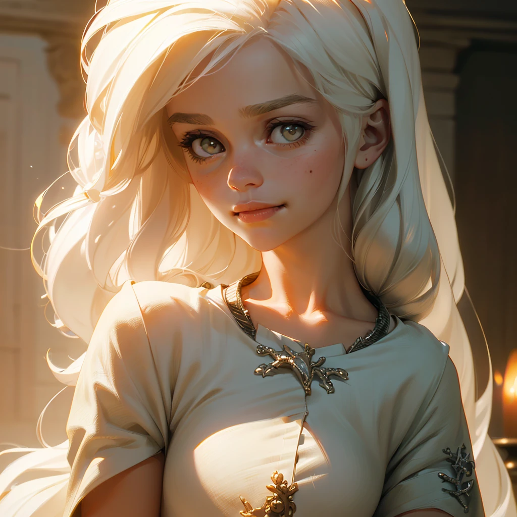 ((ultra detailed, masterpiece, absurdres))
 GOTDaenerys, 1girl, white hair, long hair, portrait, gold eyes, smirk, confident, Looking at viewer, small smile