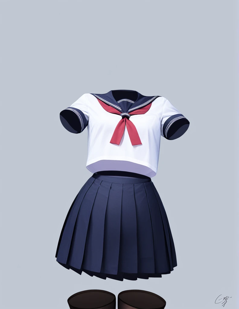 transparent, invisible person, no body,1girl, skirt, solo, simple background, school uniform, signature, grey background, serafuku, pleated skirt, shirt, white shirt, pantyhose, shoe soles, sailor collar, black footwear, gloves, double v, short sleeves, black skirt, black pantyhose, blue skirt, masterpiece, best quality, very aesthetic, absurdres
