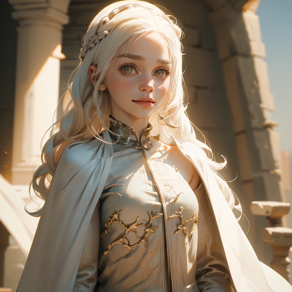 ((ultra detailed, masterpiece, absurdres))
 GOTDaenerys, 1girl, white hair, long hair, portrait, gold eyes, smirk, confident, Looking at viewer, small smile