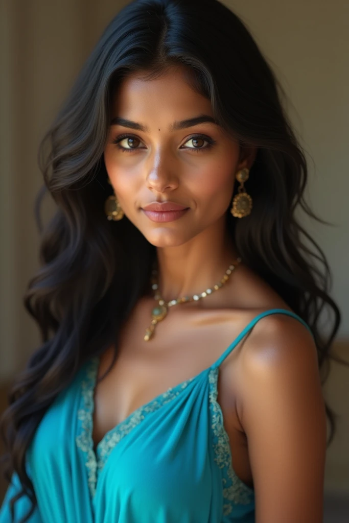 Aesthetic Photo of a girl wearing blue salwar kameez,with a 90s pose,big breasts
