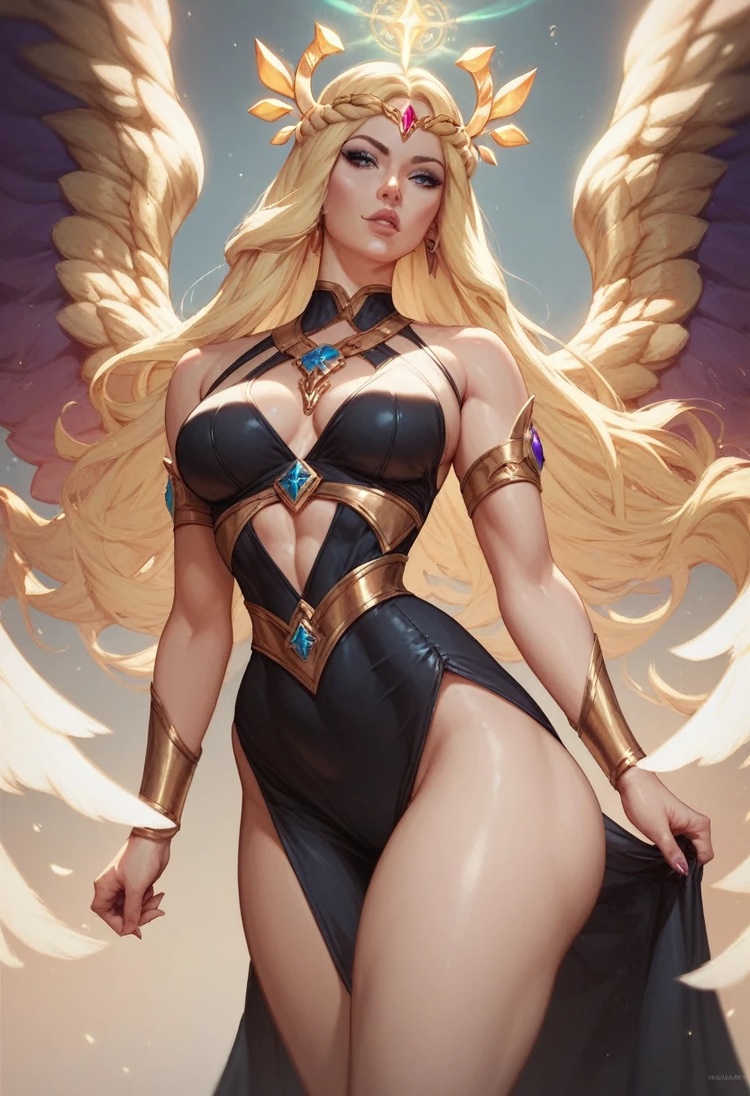 full body standing symmetrical beautiful woman, hyper realistic, 1girl, Asgard, Valkyrie, Lady Knight, correct anatomy, epic fantasy digital art, tmasterpiece, 8k, high definition resolution, detailed drawing, superior quality, epic composition, muscular body, muscular turned arms behind body,