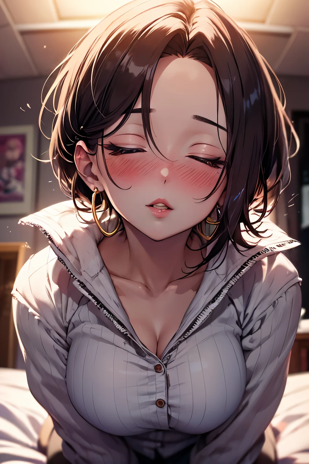 Elementary school girl,Spread your private parts with your fingers and show them to the viewer,Completely naked,black hair,short hair,cute,blush,on the bed,sweat dripping,spread your legs,dripping vaginal secretions,Lie on your back,a swollen chest