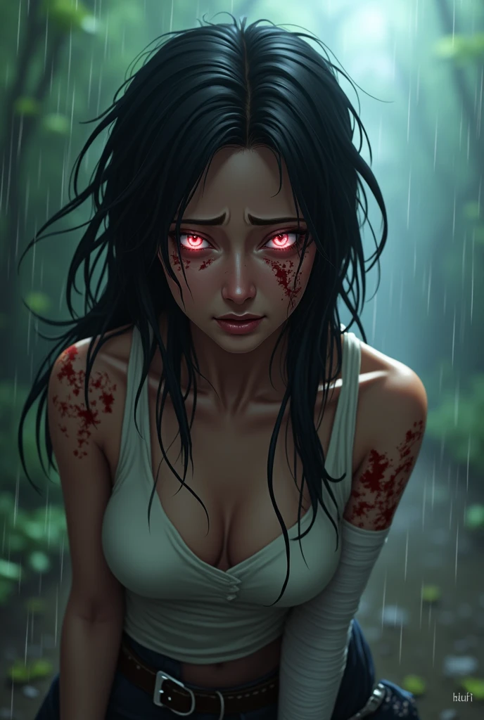 anime beautiful demon women, shark teeth, long hair, night, (standing in the dark room), eyes, wicked smile, detailes, 4k, room, full body, naked, sexy