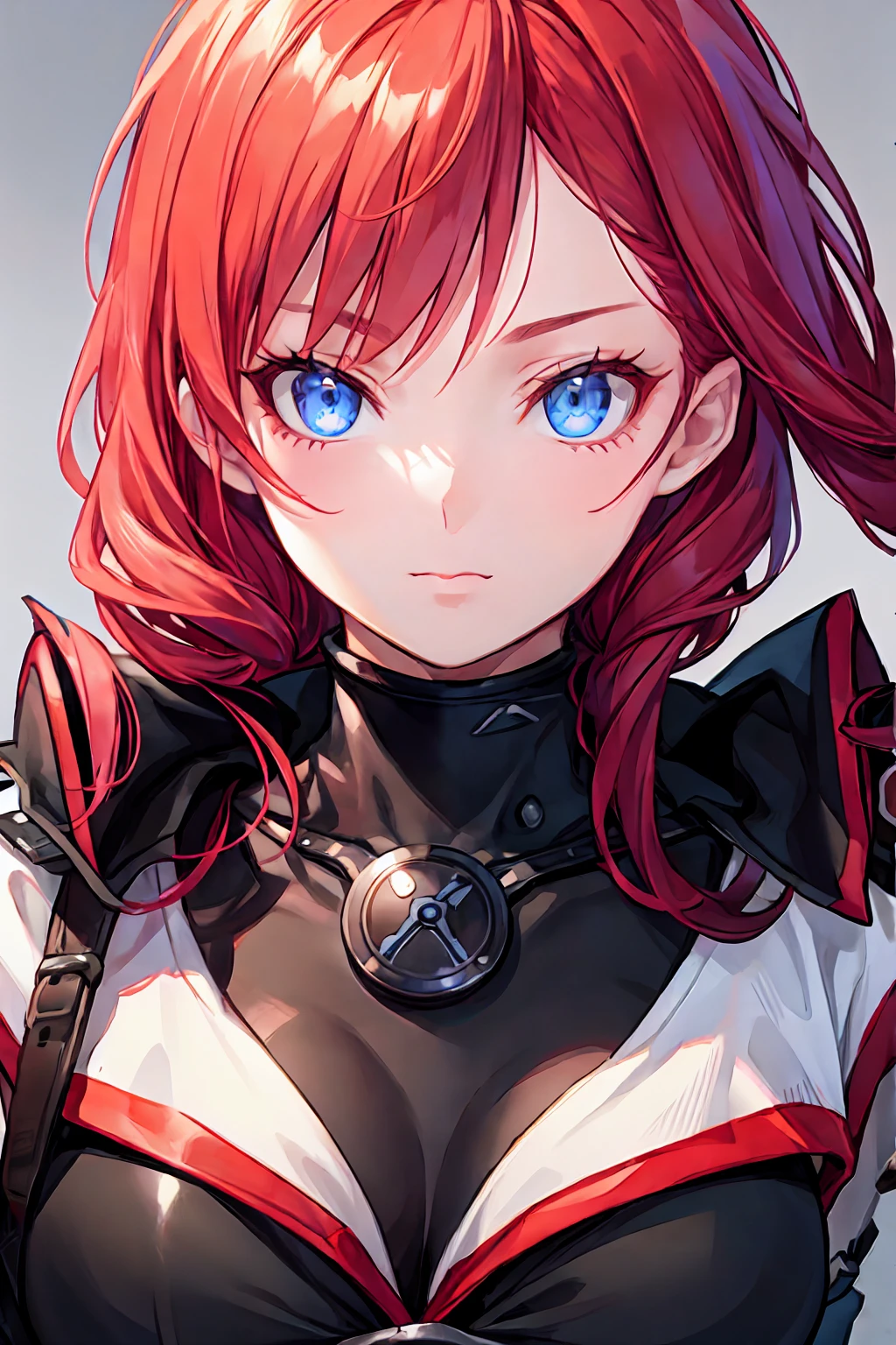 {IMAGEM 8k}, Squall Leonhart (FF8), {female version, Gender Bender}, cabelo longo, nariz empinado, fleshy lips (Vermelho),  {olhando diretamente para o espectador}, {virado para a frente}, {Anatomia perfeita}, {imagem focada apenas no rosto}, {retrato de rosto}, Sweet expression, fundo branco