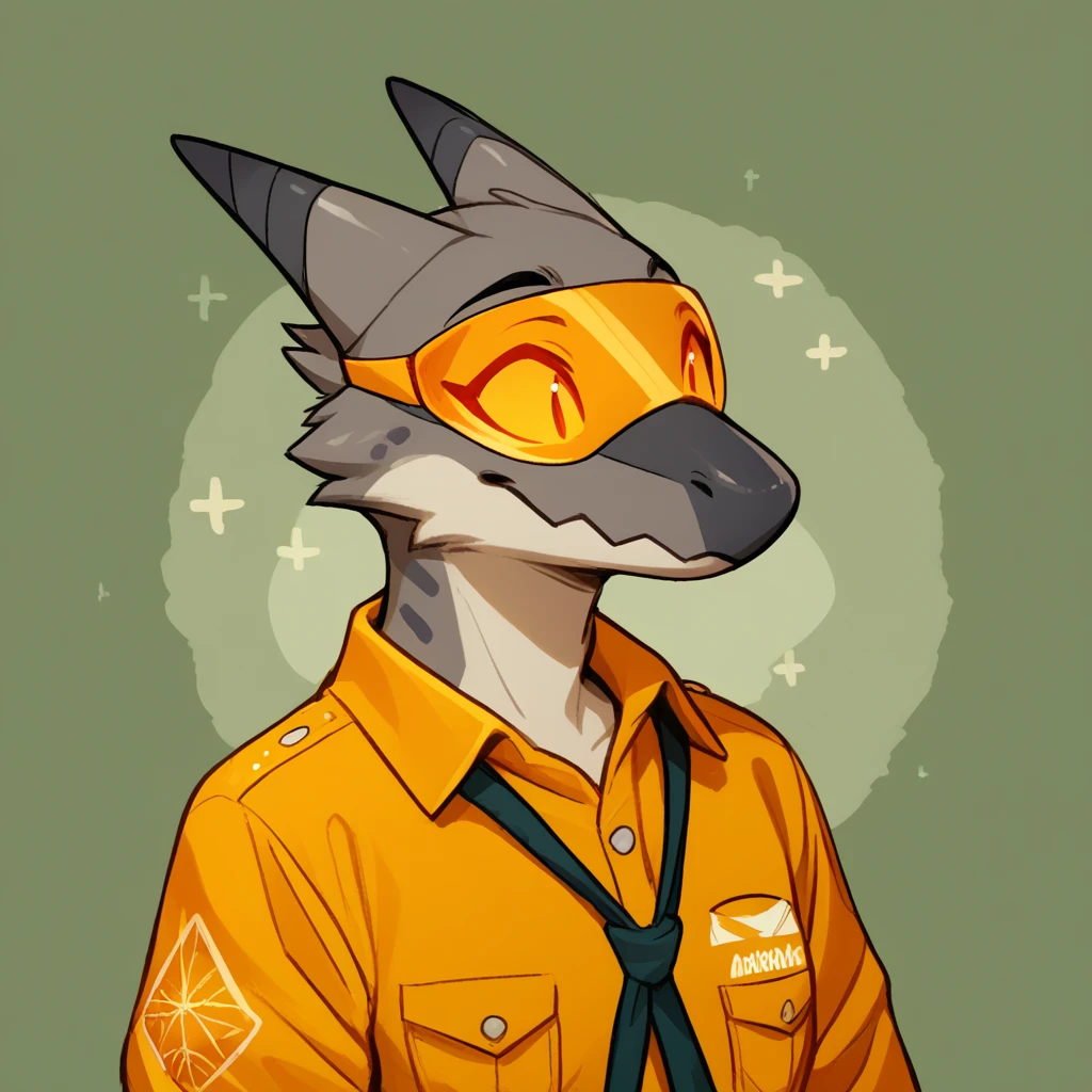 planedragon, visor, anthro, score_9, score_8_up, score_7_up, rating_safe, source_furry,  Amberlgna with dull-gray dull-brown and honey-orange-yellow color palette
