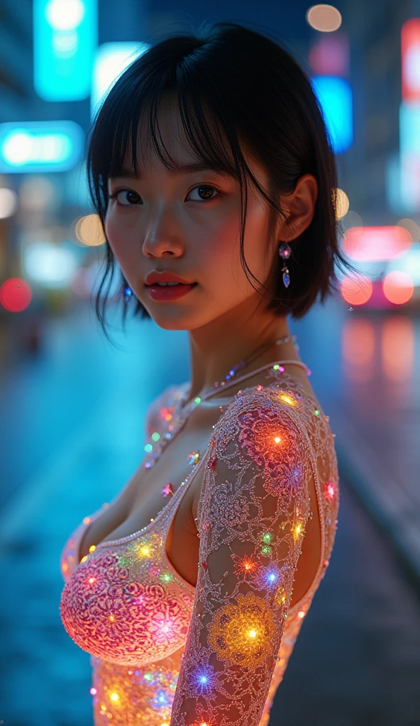 solo, full body illustration of a Chinese girl,((((((((((((((long ouqun:1.3 <lora:hf2ming-beta-020601:0.8>)))))))),very long hair,((beautiful and delicated face:1.2,((( arm_support, (spread legs),arms behind back ,(sitting on the ground)),pov,neon hairclip, neon stockings,neon hair ribbon,neon collar,neon hair_flower,skirtlift <lora:skirtliftTheAstonishing_skirtliftv1:1>,)))),((hanfugirl,hanfu <lora:lora-hanfugirl-v1-5:0.31>)),smile,bouncing breasts, neon panties,Cleavage:1.1 ))))),(((((looking at viewer, beautyfull detailed face and eyes,pov,gigantic huge breasts:1.3,))),(masterpiece:1.3),intricate detail,best quality,(extremely detailed, ),extremely detailed cg unity 8k wallpaper,realistic,photorealistic,hdr,full body with lights, ))),((((hyperrealism,hologram,(neon lights:1.2),(neon:1.2))))),(solo:1.3),(1girl:1.3),(cyberpunk city:1.1),(detailed background:1.2,Tall buildings),