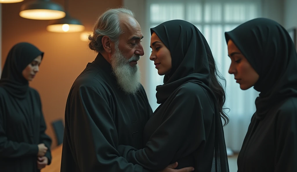 A sixty-year-old sheikh and another man with him in a small Russian village offer money to a thirty-year-old woman, Russa, wearing a veil, and she is happy with her children. 