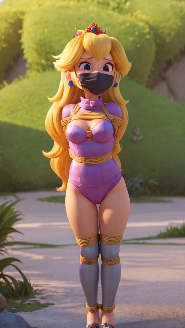 Princess Peach, (nsfw), (naked), huge breasts, upper body, masterpiece,8k, best quality, good hands,good eyes, pixarstyle, 1girl, solo, style,parody,3d,long hair, detail hair, blonde hair, maximum detail, intricate detail, extremely clear, beach, nsfw, smile, shy, blush, embaressed, ((long hair)), (tall girl), (solo, 1 girl), ((shibari, arms behind back : 1.4)) , ( full face otn gag mask), (full body view),((toes to head view)), ((complete body view photo)), ((standing)), Scared, (Skinny), view the viewer, ((shibari, bound arms, arms back behind:1.4)), tied in a wood pole, (underwater reef), ((tight full face latex mask)), (otn gag), gagged, (tight latex mask), (black mask)